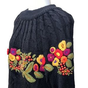 Vintage Floral Crewel Embroidery Grandma Core Sweater~M